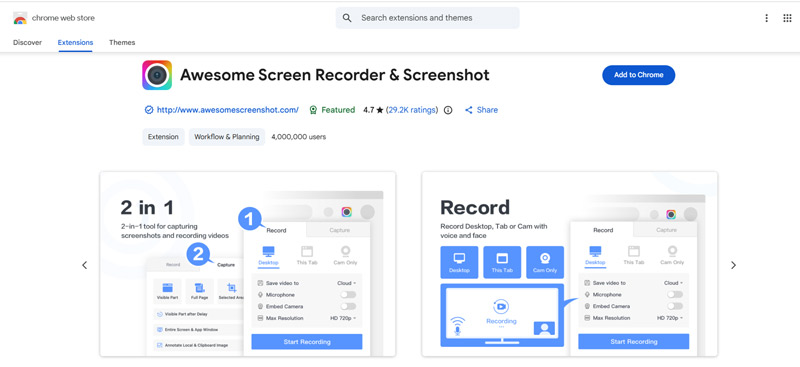 Extensão de navegador Awesome Screen Recorder