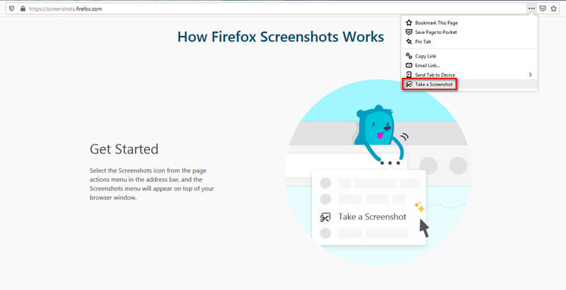 Firefox tira uma captura de tela