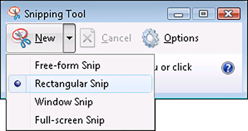 Ferramenta de recorte do Windows para captura de tela