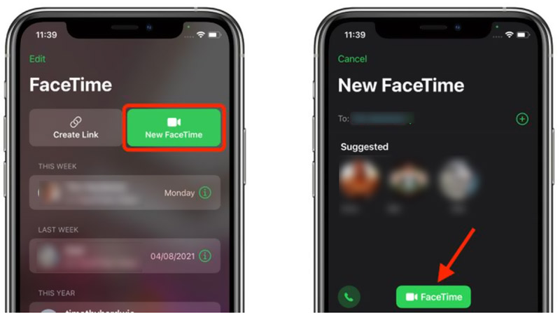 Iniciar uma nova chamada do FaceTime no iPhone