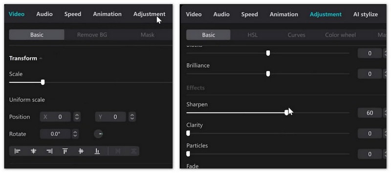 Aprimore a nitidez do vídeo no Capcut Desktop.