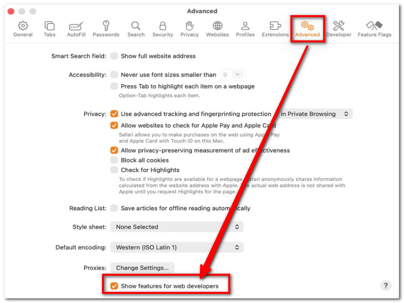 Ativar a exibição de recursos para desenvolvedores web