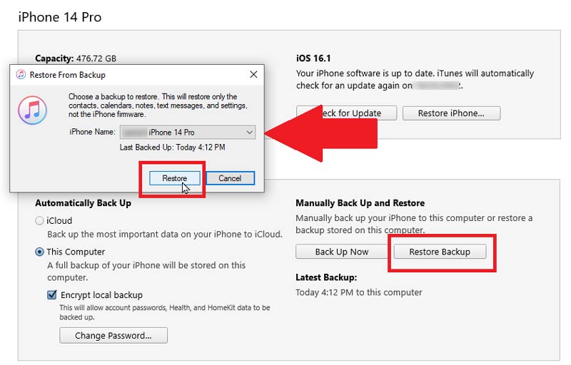 Sincronize mensagens com o novo iPhone através do iTunes Restore