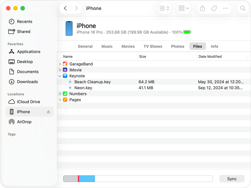 Transferir arquivos do iPhone para o Mac com o Finder