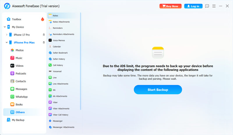 Backup de notas do iPhone com Foneease