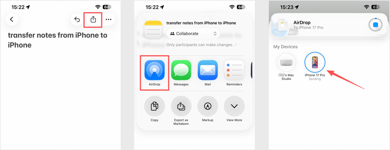 Transferir notas do iPhone para o AirDrop do iPhone
