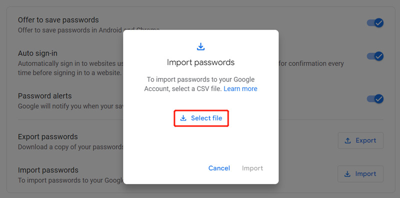 Importar arquivo CSV de senhas do iPhone para o Android