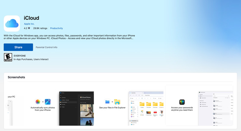 Baixe o iCloud para Windows na Microsoft Store.