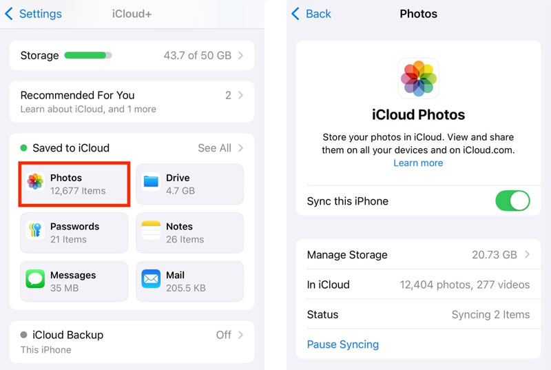 Sincronizar fotos do iCloud com este iPhone