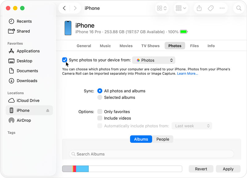 Sincronizar fotos do Mac para o iPhone através do Finder