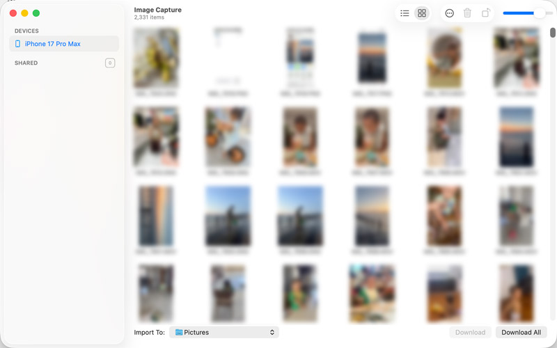 Visualize fotos e vídeos do iPhone no aplicativo Captura de Imagem do Mac.
