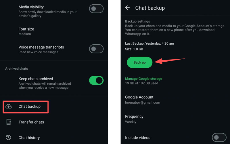 Backup de bate-papo do WhatsApp
