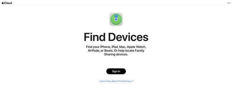 Página de localização de dispositivos do Apple iCloud
