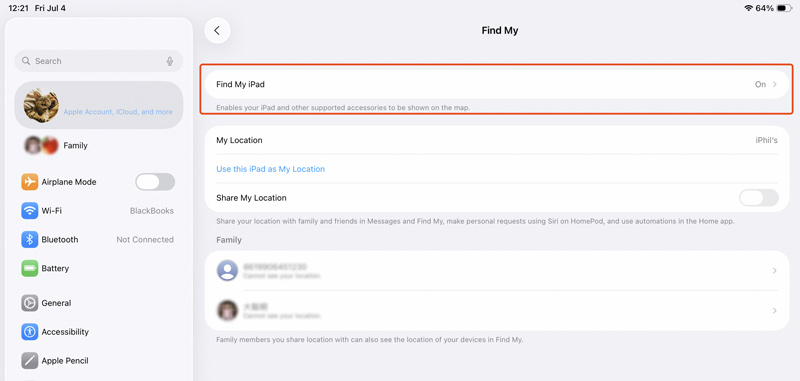 O Find My Ipad está ligado
