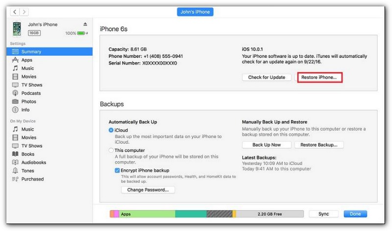 Desative o Controle Parental Desativando o Backup do iTunes