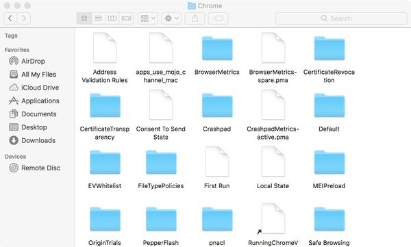 Excluir arquivos relacionados ao google chrome no mac