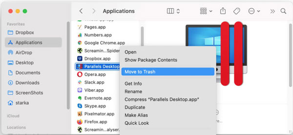 Mova o Parallels para a Lixeira no Mac