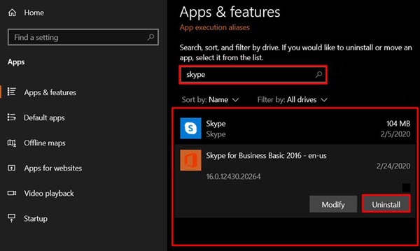 Desinstale o Skype for Business no Windows 10