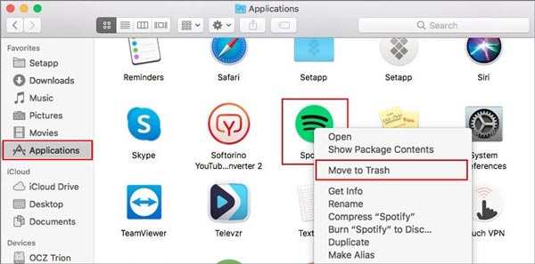 Desinstalar o Spotify Mac Mover para a Lixeira