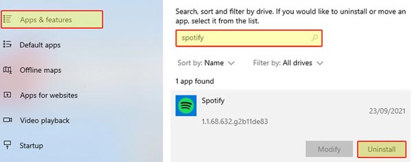 Desinstalar o Spotify no Windows10