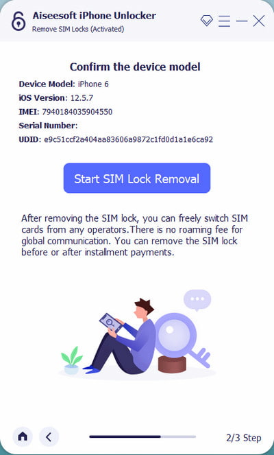 Iniciar remoção de bloqueio do Sim