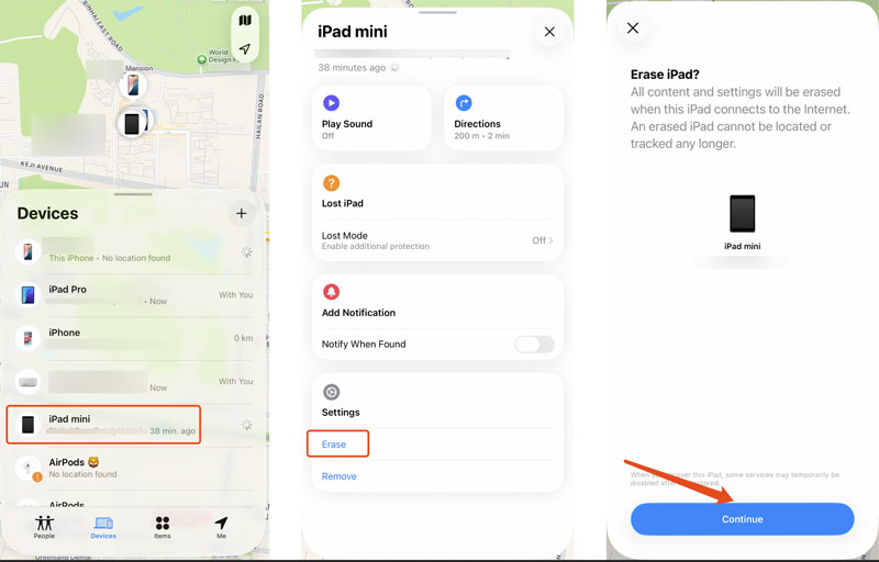 Apagar o iPad Mini usando o aplicativo Find My