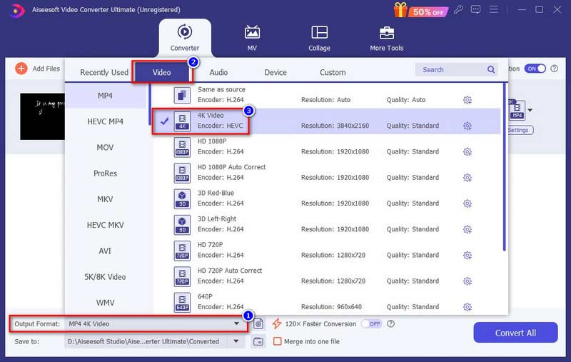 Aiseesoft Video Converter Saída final 4K