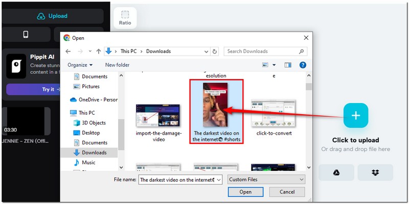 Clique para enviar o vídeo