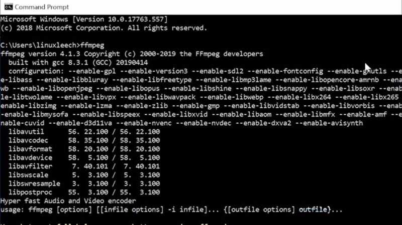 Prompt de comando do FFMPEG