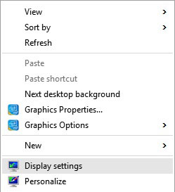 Configurações de exibição da área de trabalho no Windows 10
