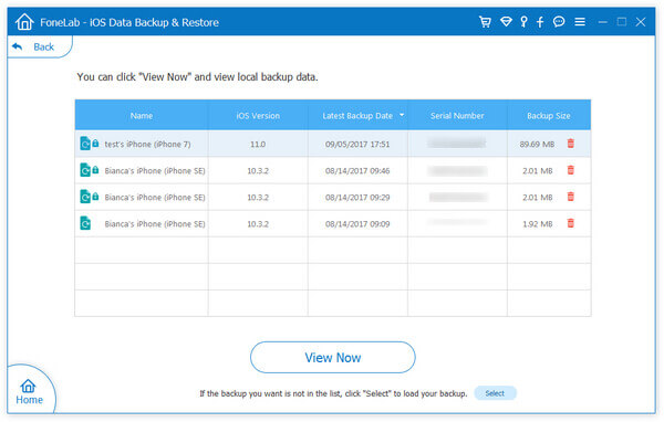 Lista de arquivos de backup