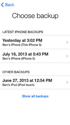 Escolha o iCloud Backup