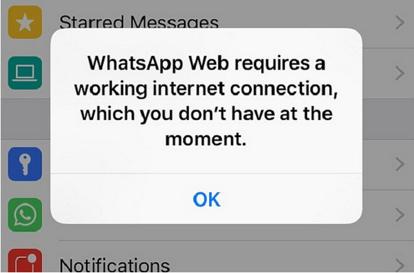 Problemas de conectividade com a Internet no WhatsApp