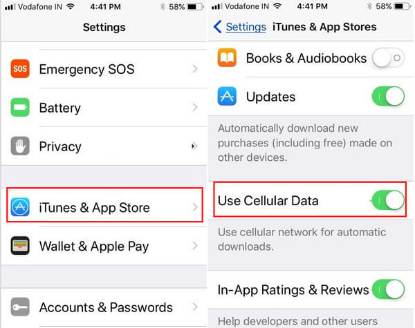Ativar o uso de dados de celular no iTunes e na App Store