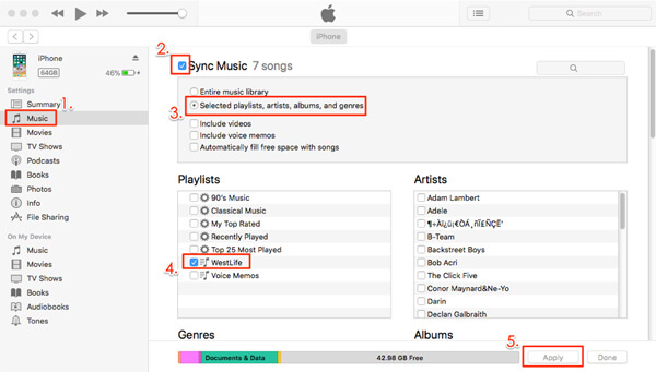 Adicionar lista de reprodução ao iPhone com o iTunes