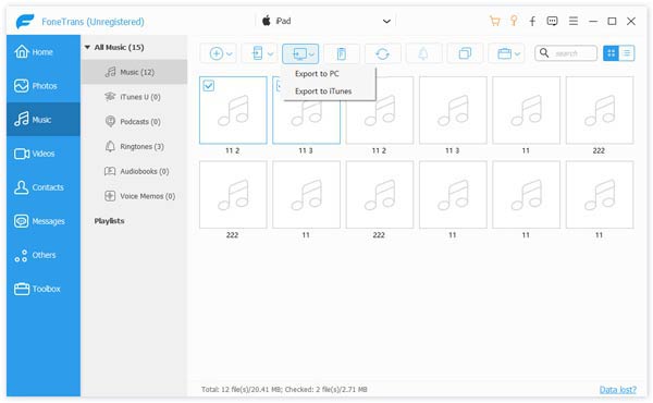 Exportar músicas para PC ou iTunes Library