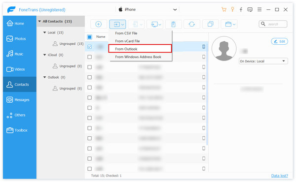 Exportar contatos do Outlook para o iPhone