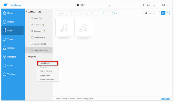 Criar nova lista de reprodução