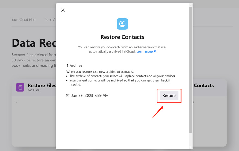 Recupere os contatos no iPhone usando o iCloud Data Recovery