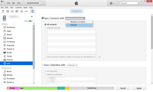 Sincronizar contatos do Outlook via iTunes