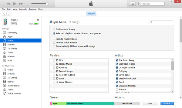 Sincronize a música selecionada do iTunes para substituir a música atual do iPhone