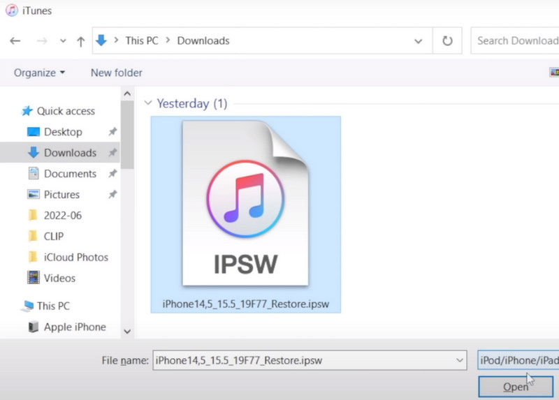 Encontre o arquivo IPSW