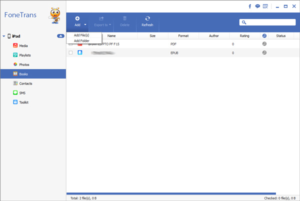 Adicionar ePub PDF ao FoneTrans
