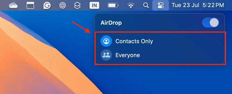 Ativar AirDrop somente para contatos do Mac