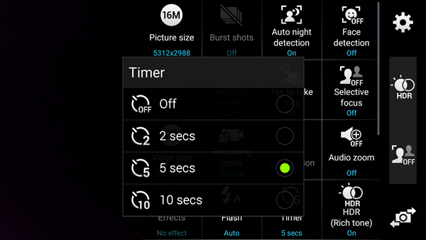 Selecione a duração do tempo no temporizador automático da câmera do Android
