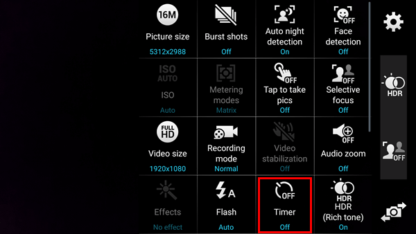 Ativar o temporizador da câmera do Android