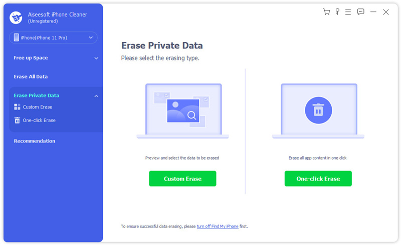 Apagar dados privados