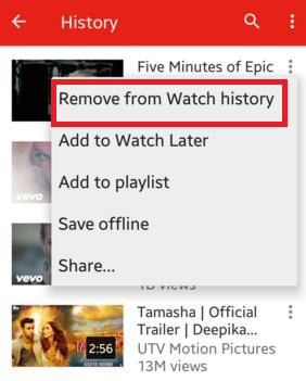 Limpar histórico do YouTube no site móvel