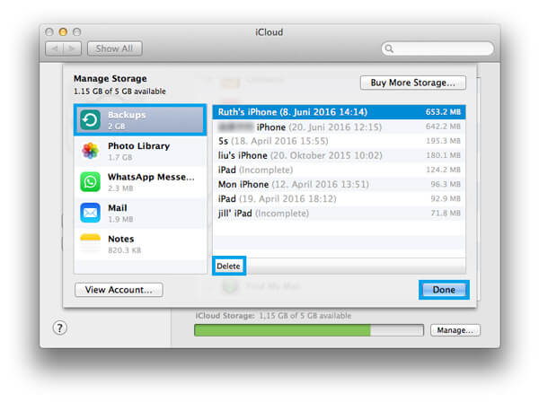 Excluir Backup do iCloud no Mac