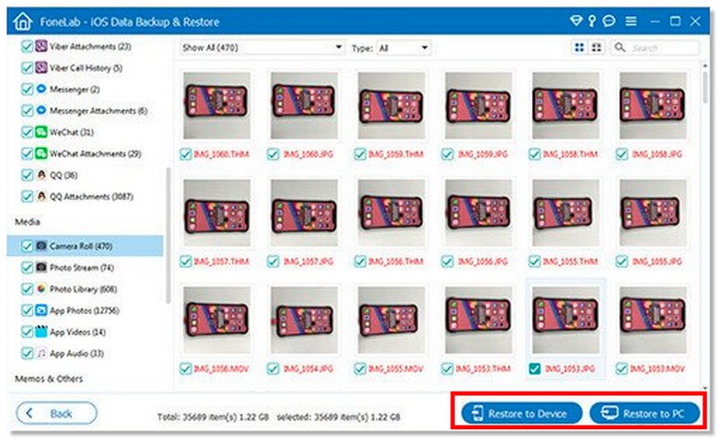 Selecione o destino da restauração